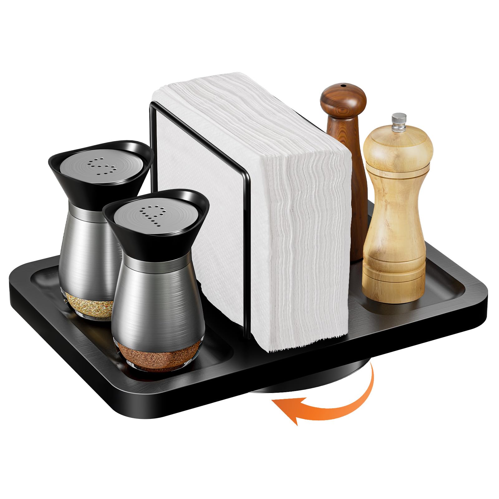 Napkin Holder for Table, Rotating Bamboo Iron