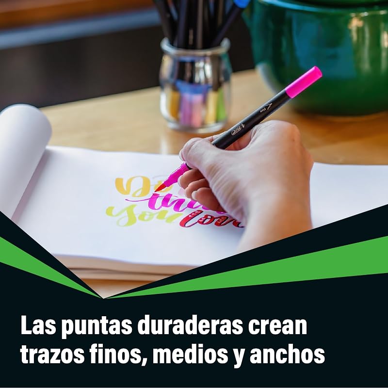 Intensidade, marcadores de letras com ponta dupla, caneta + pincel, cores variadas, caixa de 12 unidades