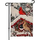 Cardinal Birds Winter Garden Flag 12x18 Vertical Double Sided Winter Holiday Outdoor Decorations Burlap Yard Flag Merry Christmas Outside Decorative Flag