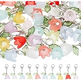 Hobbspring 50Pcs 10 Colors Acrylic Flower Pendants Lily Floral Charms Valley Bell Flower Charms Bag Charms with Alloy Lobster Claw Clasps for Knitting DIY Earrings Necklace Jewelry Craft