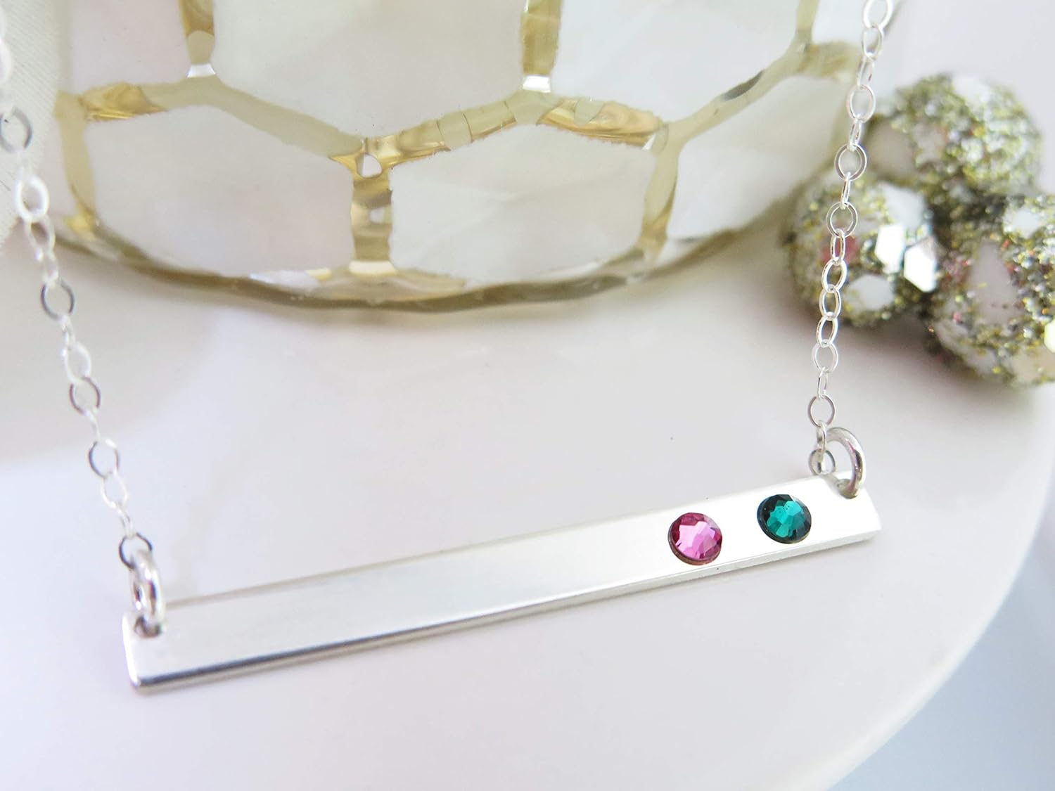 Sterling Silver Birthstone Bar Necklace Silver Bar