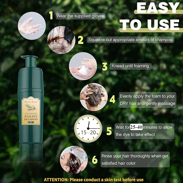 TYAYW HAIR DYE SHAMPOO 3 IN 1, INSTANTLY DYES GRAY HAIR, TEA TREE FORMULA FOR MEN & WOMEN, NATURAL LONG-LASTING COLOR, QUICK & EASY TO USE 16.9 FL OZ (LIGHT BROWN)