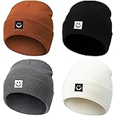 Fingertip WD Knit Beanie Hat with Smile Face for Men Women Winter Warm Soft Slouchy Skull Cap