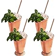 Sol Living Mint Julep Cups Set of 4, 12 oz Stainless Steel Lining Copper Cups Handcrafted Kentucky Derby Cups Barware Set for Cocktails Mixed Drinks Bar Accessories Gift Set Perfect for Cold Drinks