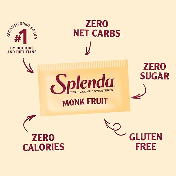 SPLENDA MONK FRUIT ZERO CALORIE PLANT BASED SWEETENER, NO ERYTHRITOL, KETO SUGAR SUBSTITUTE (80 COUNT)