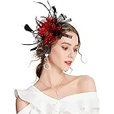 ELLYDOOR Fascinator Hats for Women Feather Flower Hair Clip Brooch Wedding Tea Party Hat Derby Race Headwear