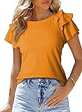 SHEWIN Summer Tops for Women Casual Short Ruffle
