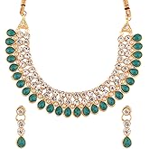 Efulgenz Crystal Choker Indian Jewelry Sets for Women Cubic Zirconia CZ Crystal Choker Necklace Drop Dangle Earrings Set Bollywood Wedding Jewellery