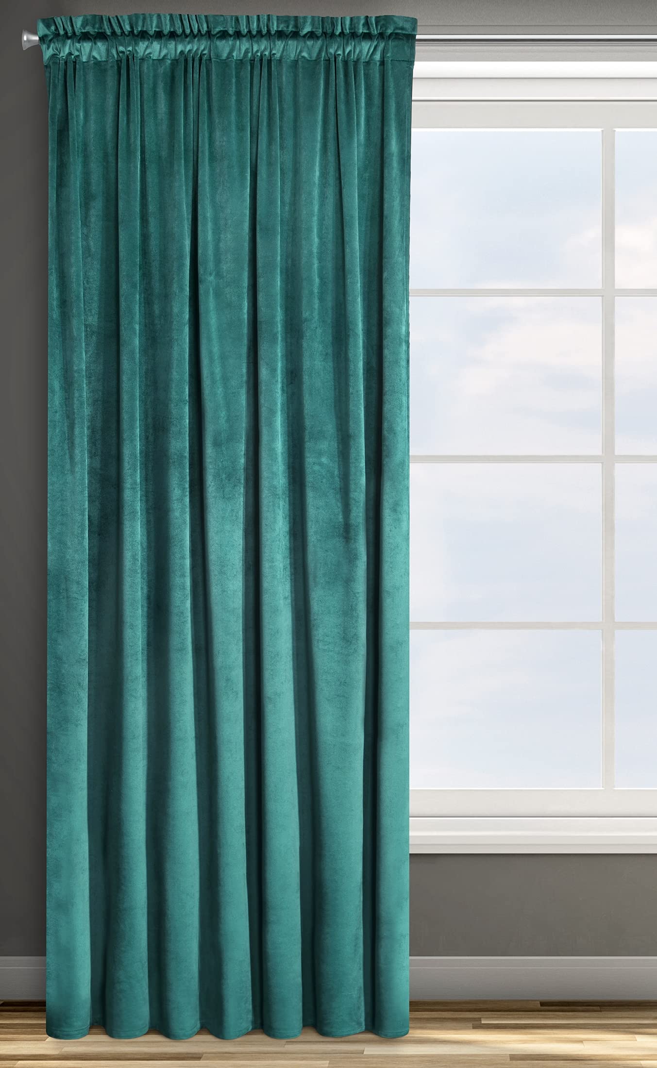 Eurofirany Design91 ROSA Soft Plain Opaque Velvet Curtain with Rufflette Tape For Rail - 1 Unit, Fluffy Panel Drape Classic Glamour Elegant Living Room, Bedroom, W55 x L106, Dark Green