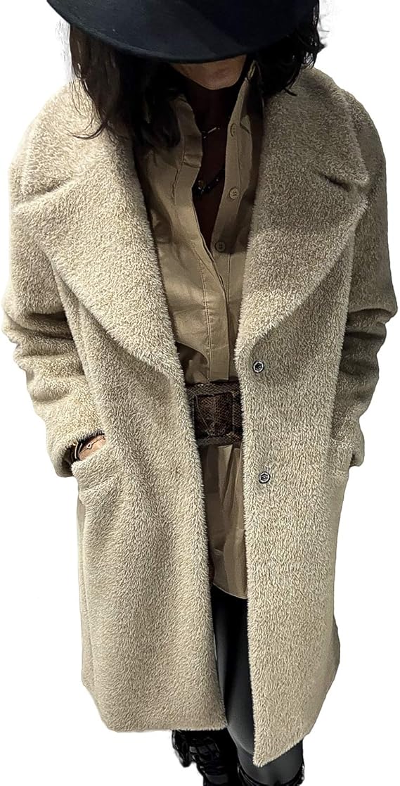 Giacca beige lunga pelliccia sintetica Amazon.it Abbigliamento