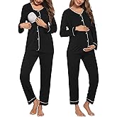 Ekouaer Maternity Pajama Set Button Down Nursing Pajamas Long Sleeve Breastfeeding Loungewear with Adjustable Pants