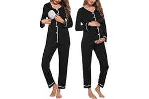 Ekouaer Maternity Pajama Set Button Down Nursing Pajamas Long Sleeve Breastfeeding Loungewear with Adjustable Pants