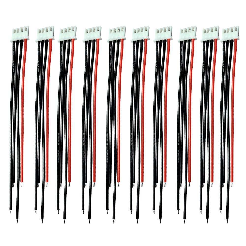 LINSYRC 10PCS 4Pins JST-XH 3S Balance Connector Plug Adapter Lead Extension Cable with 15CM 22AWG Silicone Wire (3S)