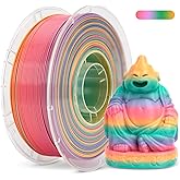 JAREES Rainbow 3D Printing Filaments PETG Candy Multicolor Gradient Filament 1.75mm, Green-Purple-Pink-Yellow PETG 3D Printer Filament, 1kg 330 Meters