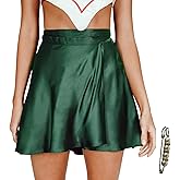 Yazinie Women's Adjustable Wrap Around Tie Belt Skirt Silky Satin Mini Skirt Summer Skirts Dark Green