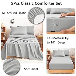 CozyLux Twin Comforter Set with Sheets Light Grey