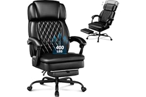 WAILOR 400lbs Executive Office Chair with Foot Rest for Heavy People, Ergonomic Big and Tall Desk Chair with Adjustable Headrest, High Back PU Leather Comfy Heavy Duty Computer Chair