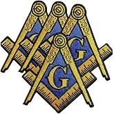 Set of 4 Freemason Flag Masonic Square and Compass Mason Embroidered Iron On Patch Badge for Backpacks Hats Bags Jeans Jacket