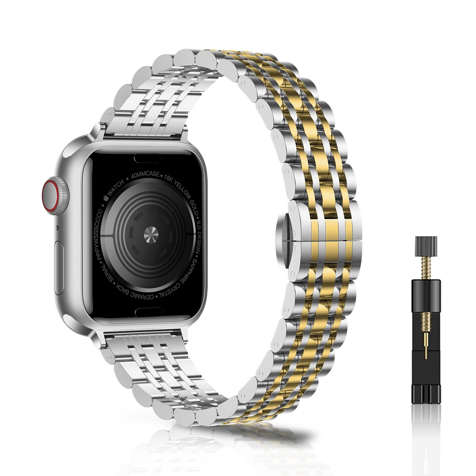 NicMool Slim Metal Straps for Apple Watch 42mm 44mm 45mm 46mm 49mm, Thin Stainless Steel Replacement Band for iWatch Ultra 3/2/1, iWatch Series 11/10/9/8/7/6/5/4/3/2/1/SE 3/SE 2/SE - Silver/Gold