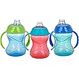 Nuby Clik-It Grip N' Sip Soft Spout No-Spill Training Sippy Cup with Handles - (3-Pack) 10 oz - 4+ Months - Blue/Green/Red