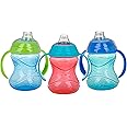 Nuby 3 Piece No-Spill Grip N’ Sip Silicone Cup with Soft Flex Spout, 2 Handle with Clik It Lock Feature, Boy, 10 Ounce