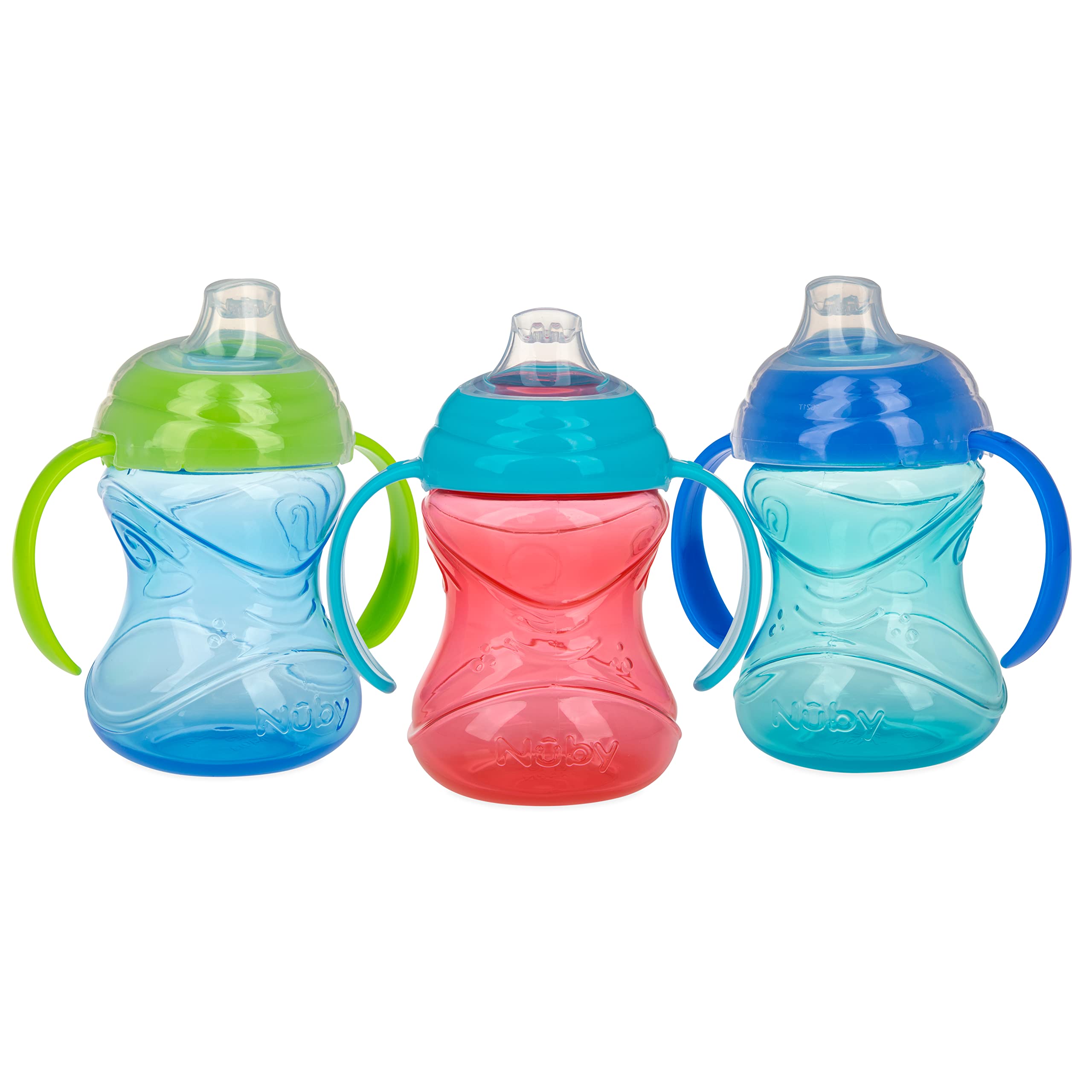 Photo 1 of Nuby Clik-It Grip N' Sip Soft Spout No-Spill Training Sippy Cup with Handles - (3-Pack) 10 oz - 4+ Months - Blue/Green/Red