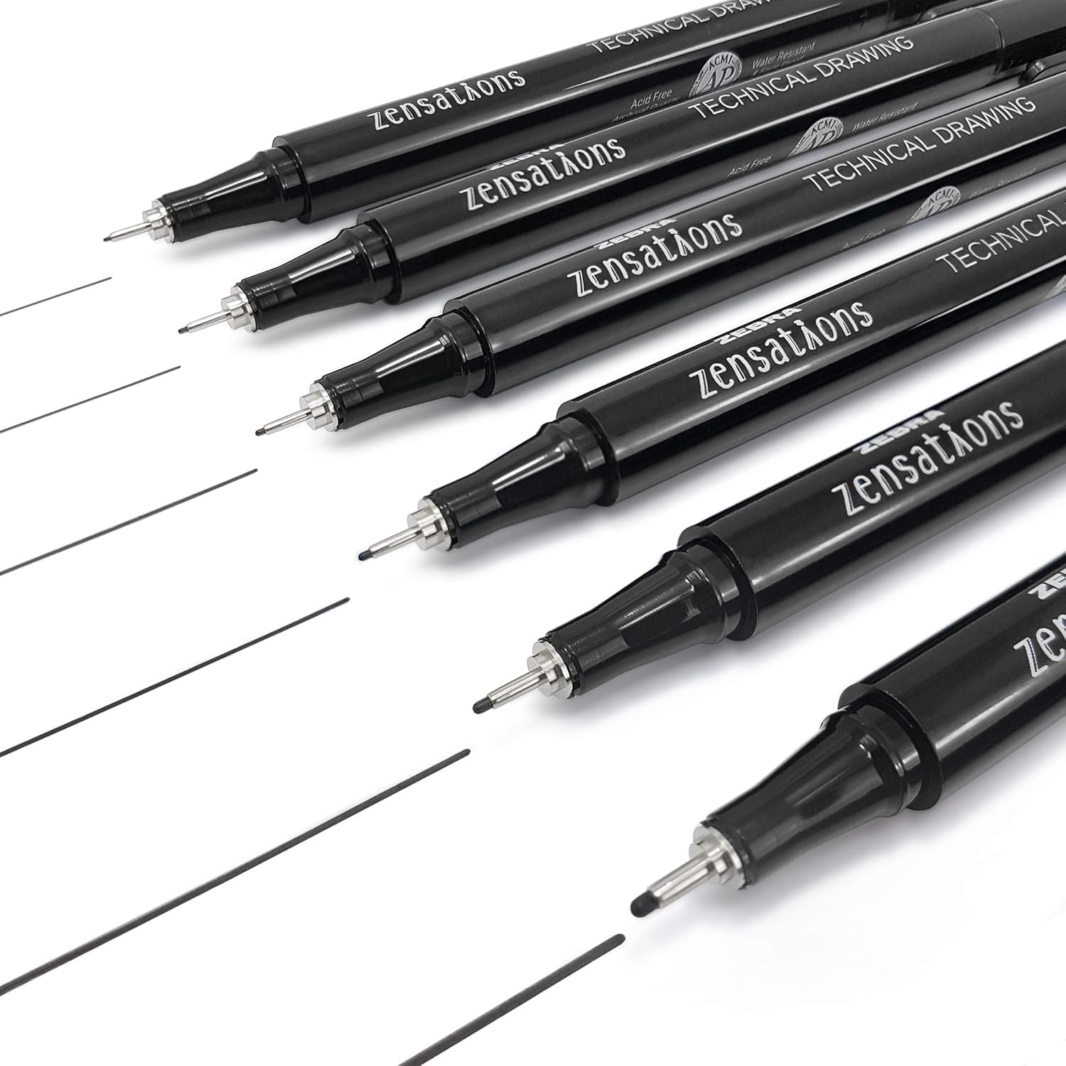 Zebra Zensations Technical Drawing Fineliner Pens - Set of 6 Grades - Black Ink