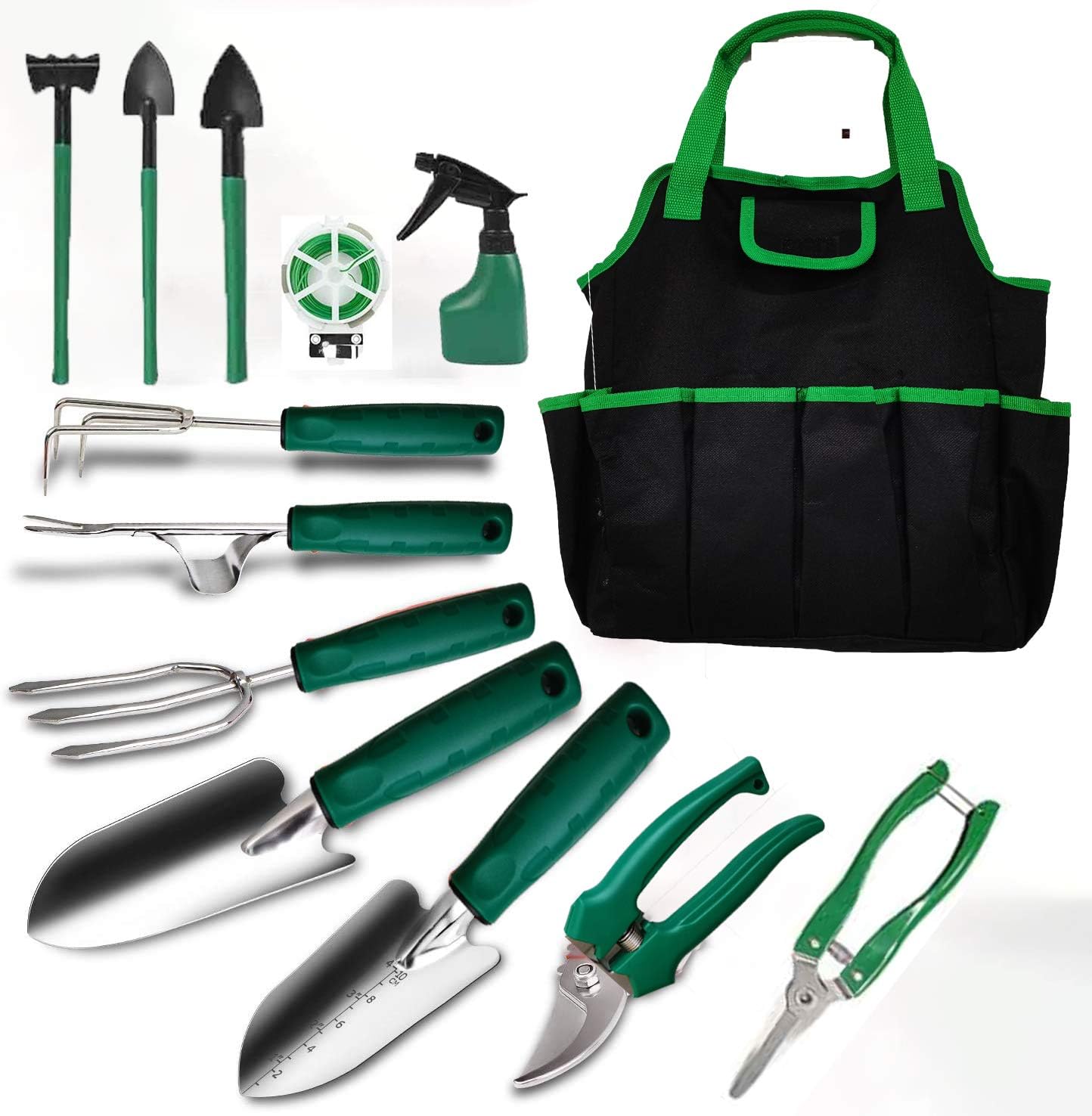 YAFEI Garden Tools, 13piece Stainless Steel Hand Tool kit, Garden Canvas Apron with Storage Bag, Outdoor Tools, Heavy Garden Tool kit with Ergonomic Handle, Women's Garden Tool : Garden & Outdoor