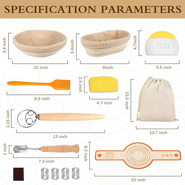 HZPOINTONE BANNETON PROOFING BASKETS SET OF 2, SOURDOUGH BAKING SUPPLIES, BREAD MAKING KIT – 9″ OVAL & 10″ ROUND WITH SILICONE SLING, NATURAL, BPB001
