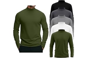 August Alley 5 Pack Men's Mock Turtleneck Shirts, Long Sleeve Tops Pullover Basic Casual Slim Fit Lightweight T-Shirts Pack