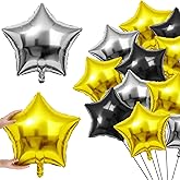 FairySandy 100 Pcs Black Gold Star Foil Balloons 18 Inch Helium Foil Helium Balloons Pentagram Shape Party Decorations for New Year, Birthday, Baby Shower, Wedding, Engagement, Party Decoration