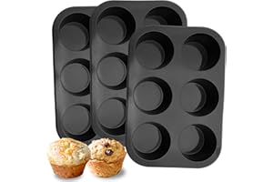 Dropower 6 Cups Silicone Muffin Pan Nonstick Cupcake Pan Muffin Tin Food Grade Silicone Baking Mold Muffin Tray for Egg Maffins, Brownie Black 3 Pack