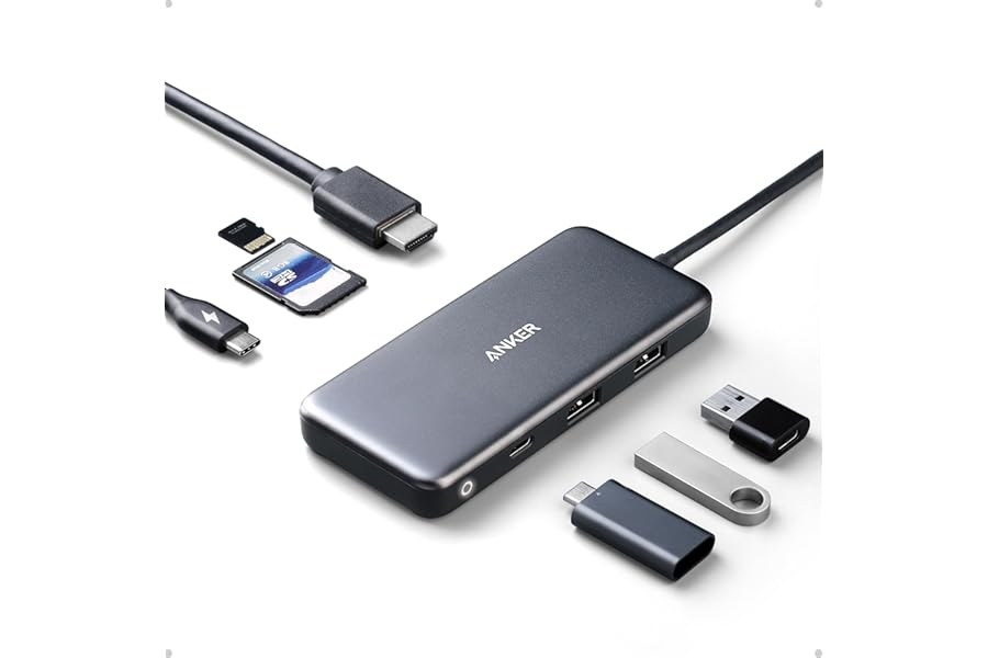 Anker USB C Hub (7-in-1), with 4K HDMI, 85W Power Delivery, USB-C and 2 USB-A 5Gbps Data Ports, microSD and SD Card Reader, f