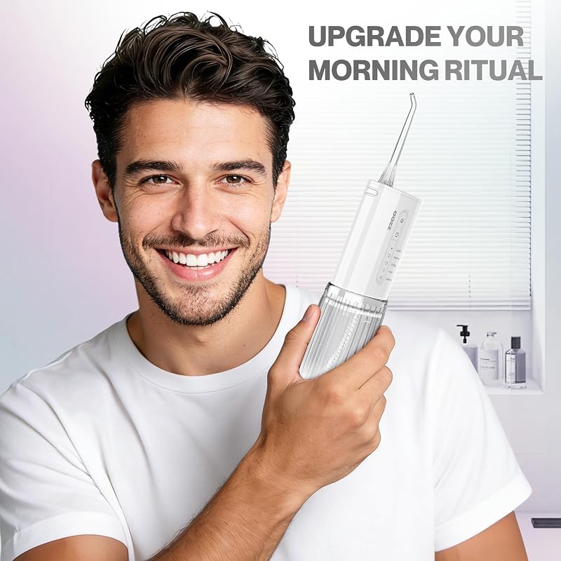 Travel Water Flosser, Schnurlose Taschenmunddusche, 5 Druckmodi, 6 Strahlspitzen, USB-wiederaufladbar, kompaktes Design, tragbare Munddusche (Wolke)