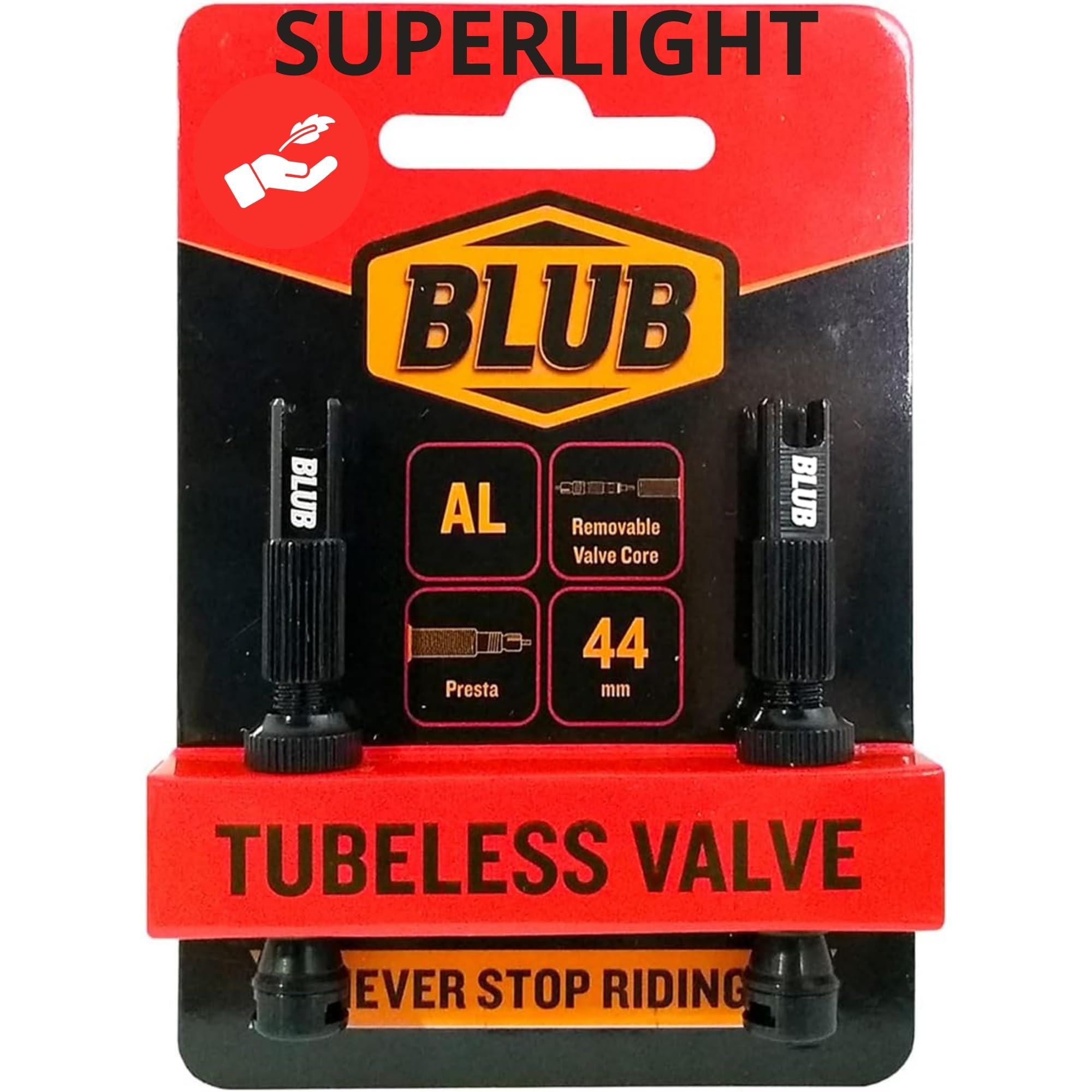 BLUB Tubeless Valves MTB 44mm – Presta tubeless valve Set (x2) – Aluminium Valve Stems for MTB, Road & BMX – Fits Most Rims – For tubeless tyre valve & tubeless kit – Black