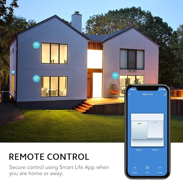 TECKIN Interruptores Inteligentes de pared compatibles con Alexa Google Home Interruptores WiFi Inteligentes con control remoto y de voz Ajuste del Temporizador No Se Sequiere Hub