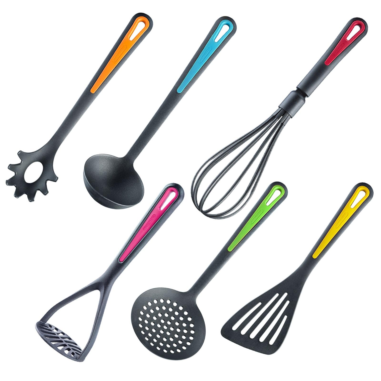 "Westmark Kitchen Utensil Set, 6 pcs, spatula, spaghetti spoon, soup ladle, potato masher, whisk, PA, PP, Colour Edition, 290222E6 "