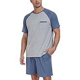 PrinStory Mens Pajama Sets Summer Pjs Sleepwear Nightwear Lightweight Quick Dry Soft Short Sleeve Sleep Set With Pocket S-4XL