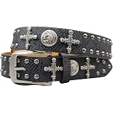 Black Western Cowboy Belt for Men Women Y2k Studded Belt Punk Goth | Removable alloy buckle. Small metal skull/spider. Durable Studded Y2k Design. Wonderful present.