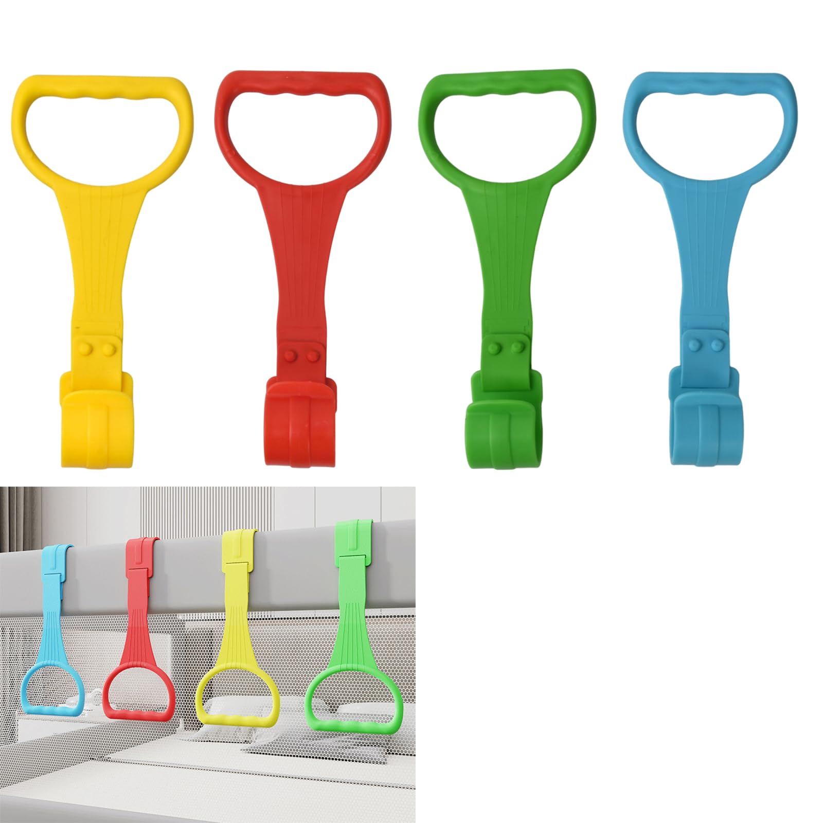 4 PCS Baby Cot Rings, Baby Pull Up Rings, Nursery Beds Training Hand Rings, Baby Crib Colourful Hanging Rings, Stand Up Rings for Playpen/Strollers, Walking Assistant to Help Babies Practice Standing