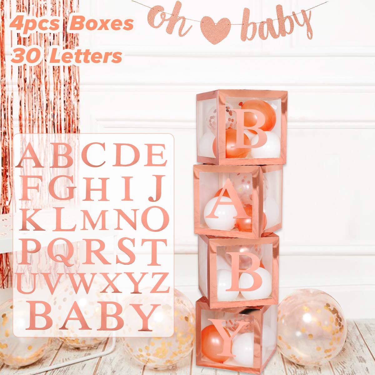 Buy Baby Shower Decoration Balloon Boxes 4Pcs DIY Rose Gold