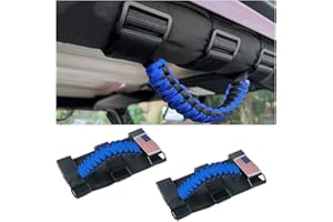 HZEL 2PCS Roll Bar Grab Handles, Oxford Cloth Upgrade Metal Buckle Paracord Grip Handles, Durable and Strong Car Accessories, Compatible with Wrangler JL, JLU, JT, JK, JKU, TJ, LJ and YJ (Blue)