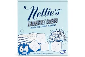 Nellie's Laundry Cubes 64 Load - PVA-Free Laundry Detergent - Concentrated Cleaning Power - Tough on Stains & Odors - Dissolv