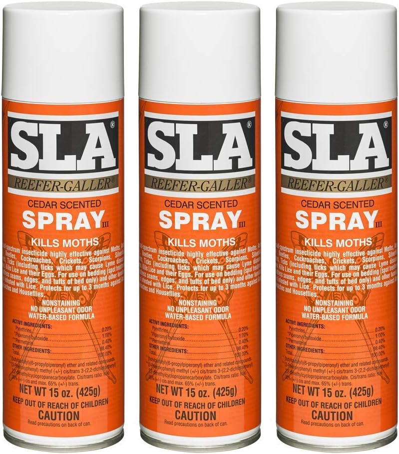 Pack of 3 SLA 15 Oz. Cedar Scented Moth Spray KILLS CLOTHES MOTHS EGGS