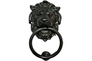 Qparts Regency Lions Head Door Knocker,Solid Brass,H:7 inch,Black,Oxide Finish
