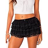 Rapbin Womens Lolita Bloomers Cute Ruffle Shorts Layered Lace Skirts Elastic Waist Bow Front Y2k Micro Boyshorts