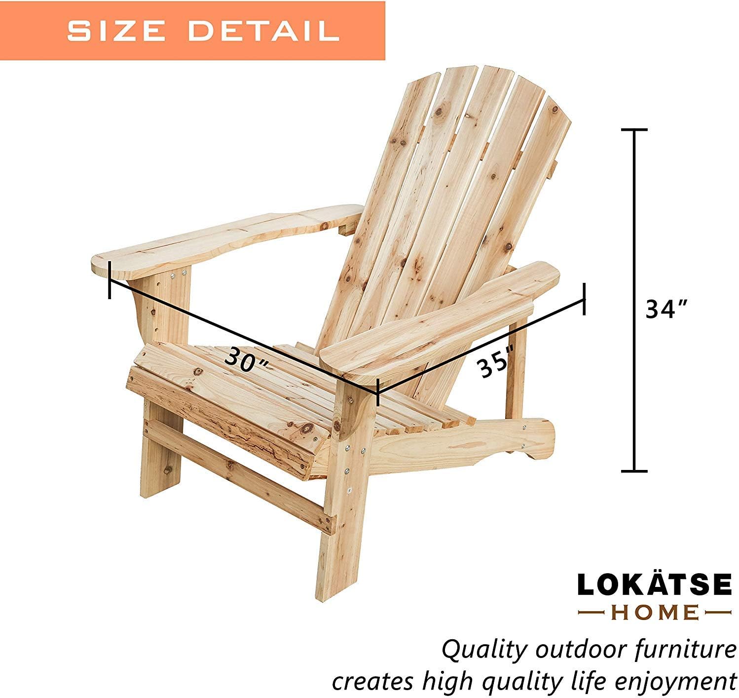 LOKATSE HOME Outdoor Wooden Adirondack Chairs Natural for Yard, Patio, Garden, Lawn: Garden & Outdoor