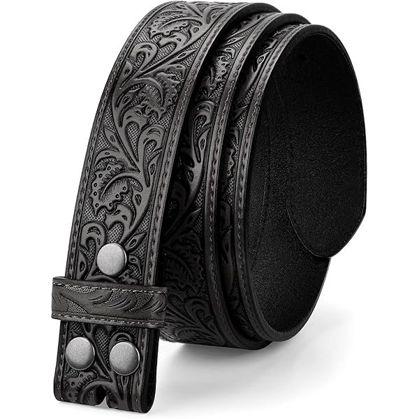 ●DOFFJASON● Western Hard Leather Belt DJCOCBT001BLK JASGOOD Western Leather Belt Strap for Men without Buckle