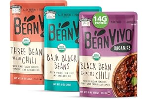 BeanVIVO - Variety 3 Pack (10 oz each) - Organic Baja Black Beans, Three Bean Vegan Chili, Black Beans Chipotle Chili - Seasoned & Ready to Eat, Plant Protein, Vegan, Gluten Free, Microwaveable, Instant Meals