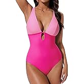 SUUKSESS Women One Piece Tummy Control Swimsuit Deep V Neck Cutout Bathing Suit